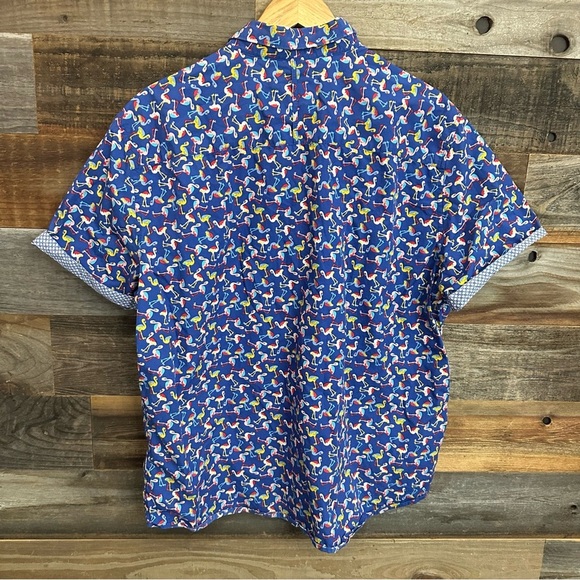 Johnston & Murphy Hawaiian Aloha XL Shirt Flamingos Red White Blue Buttons - Picture 4 of 5